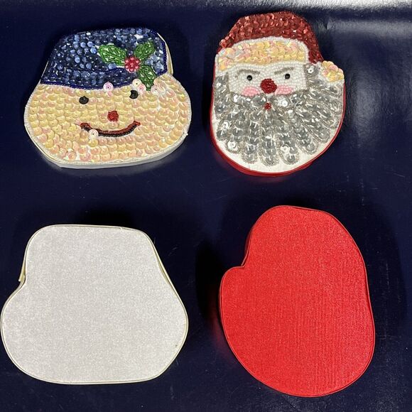 VTG Lot Of‎ 2 Satin Beaded Xmas Gift Trinket Box White Snowman & Red Santa  -D10 - Picture 4 of 8
